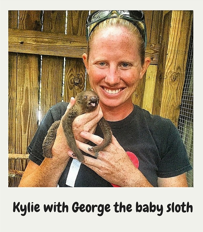 Kylie with George the baby sloth